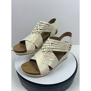 Halsa Gianna White Floral Wedge Sandals Arch Support Leather Strap Women's 9M